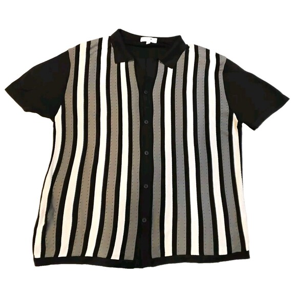 Stacy Adams Button-Front Dress Shirt Black with White And gray Stripes 4XL - Picture 1 of 7